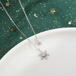Sterling Silver Rhinestone Snowflake Necklace  - Necklace