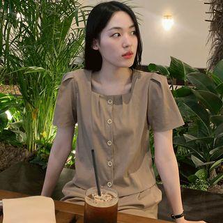 Square-neck Button Blouse