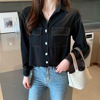 Contrast Stitching Flap-pocket Long-sleeve Shirt
