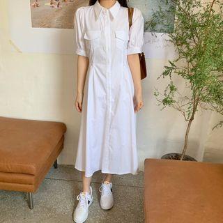 Short-sleeve A-line Midi Shirtdress White - One Size