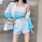 Gradient Shirt / Camisole Top / High Waist Denim Shorts