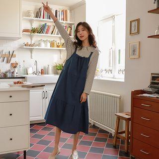 Tie-neck Tiered Midi Overall Dress