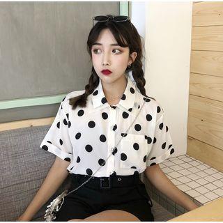 Short-sleeve Dotted Blouse As Shown In Figure - One Size
