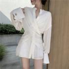 Long-sleeve Paneled Striped Shirt White - One Size
