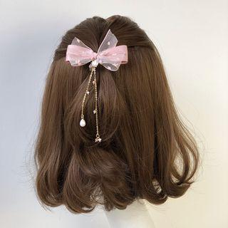 Mesh Bow Faux Pearl Hair Clip