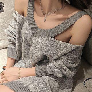 Cold-shoulder Cutout Sweater Gray - One Size