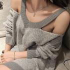 Cold-shoulder Cutout Sweater Gray - One Size