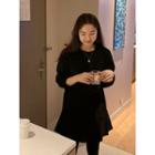 Round-neck Pleated-hem Corduroy Minidress