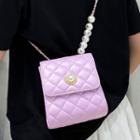 Mini Quilted Faux Pearl Chain Crossbody Bag