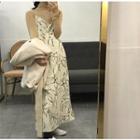 Printed Strappy A-line Midi Dress Almond - One Size