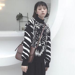 Mock Neck Tiger Head Sweater