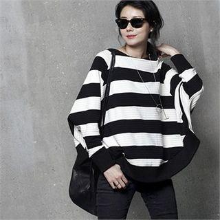 Drop-shoulder Striped Loose-fit Top