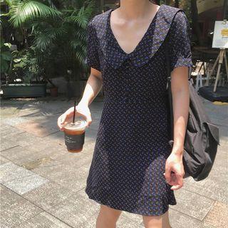 Short-sleeve A-line A-line Dress Black - One Size