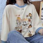 Two Tone Oversize Short-sleeve Printed T-shirt