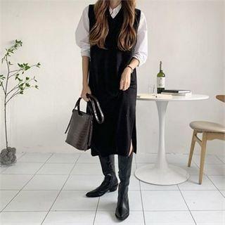 V-neck Knit Long Vest Dress