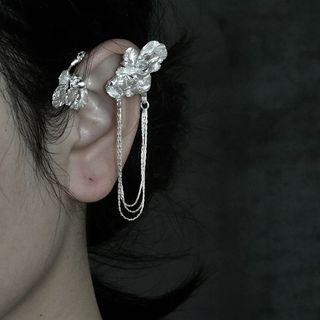 Flower Chain Alloy Cuff Earring 1 Pc - Silver - One Size