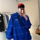 Lettering Striped Half-zip Sweatshirt