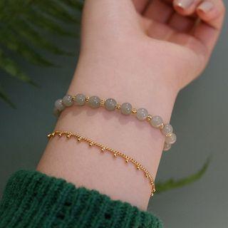 Faux Gemstone Bead Layered Bracelet Light Green - One Size