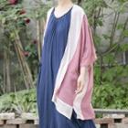 Elbow-sleeve Color Block Light Jacket Mauve Pink - One Size