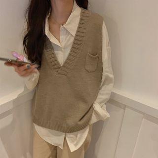 Plain Shirt / V-neck Sweater Vest / Harem Pants