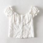 Embroidered Puff-sleeve Cropped Blouse