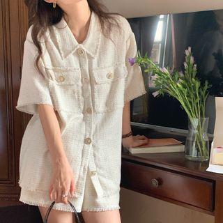 Set: Short-sleeve Tweed Top + Shorts As Figure - One Size