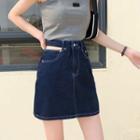 High-waist Cutout Denim Skirt