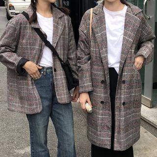 Plaid Double Breasted Long Coat / Coat