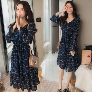 Bell Sleeve Floral Print A-line Dress