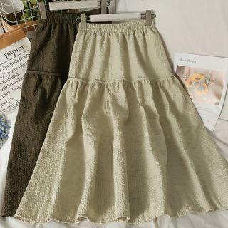 Embossed Elastic High-waist Midi Skirt