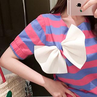 Bow Applique Striped T-shirt