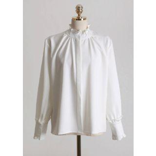 Wide-cuff Hidden-buttoned Frilled Blouse
