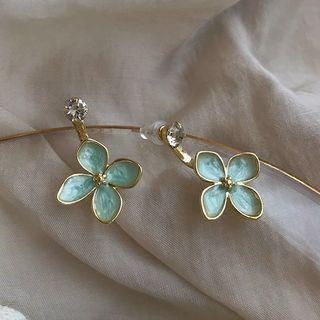 Glaze Flower Dangle Earring 1 Pair - Silver Stud - Light Green - One Size