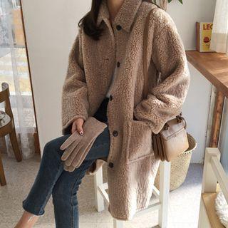 Patch-pocket Sherpa-fleece Coat Beige - One Size