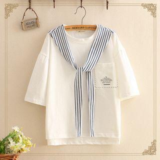 Tie-neck Round-neck Short-sleeve Top