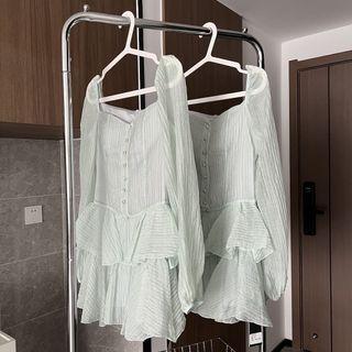 Long-sleeve Ruffle Striped Mini A-line Dress