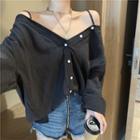Long-sleeve Off-shoulder Button-down Shirt