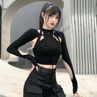 Set: Long-sleeve Shrug + Halter-neck Crop Top