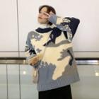 Color Block Sweater Gray & Milky White - One Size