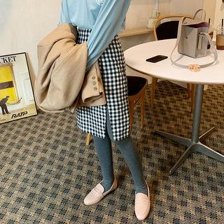 Wool Blend Gingham H-line Skirt