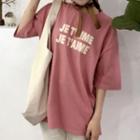 3/4-sleeve Letter Print T-shirt
