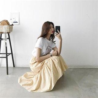 Gingham Midi Tiered Skirt
