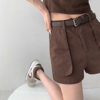 Pocket-details High-waist Shorts With Belt