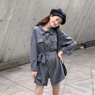 Plain Long-sleeve Shirtdress - 3 Colors