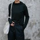 Plain Hooded Long-sleeve T-shirt Black - One Size