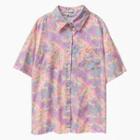 Unicorn Print Elbow-sleeve Shirt Pink - One Size