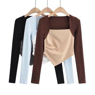 Two-tone Irregular Cropped T-shirt