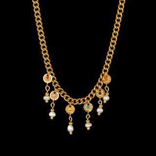 Faux Pearl Chain Necklace Sn1770 - Type B - Gold - One Size