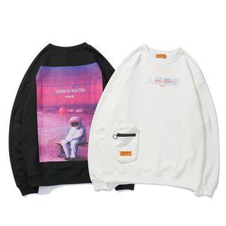 Front Pocket Printed Round Neck Pullover