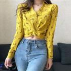 Floral Print Knotted Crop Shirt